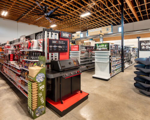 Hillcrest Ace Hardware Medford interior retail floor with hardware and grill displays