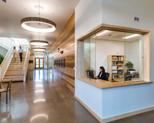 Reception desk and hallway inside SOESD Phoenix campus