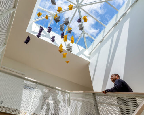 Skylight with hanging art installation inside SOESD Phoenix campus