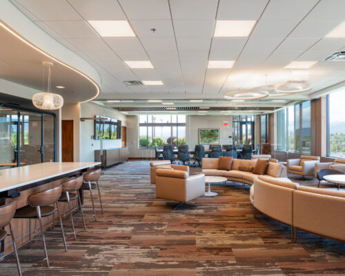 Open lounge and kitchen in the Sellwood Ventures office suite in Medford, Oregon
